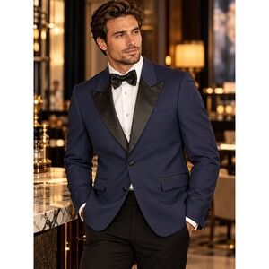 ASOS Men's Size 40 Short Tuxedo Jacket Dinner Coat Navy Blue Formal Blazer